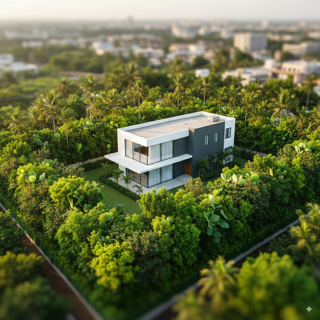 Lush green privacy fence made of plants from our nursery in Kochi