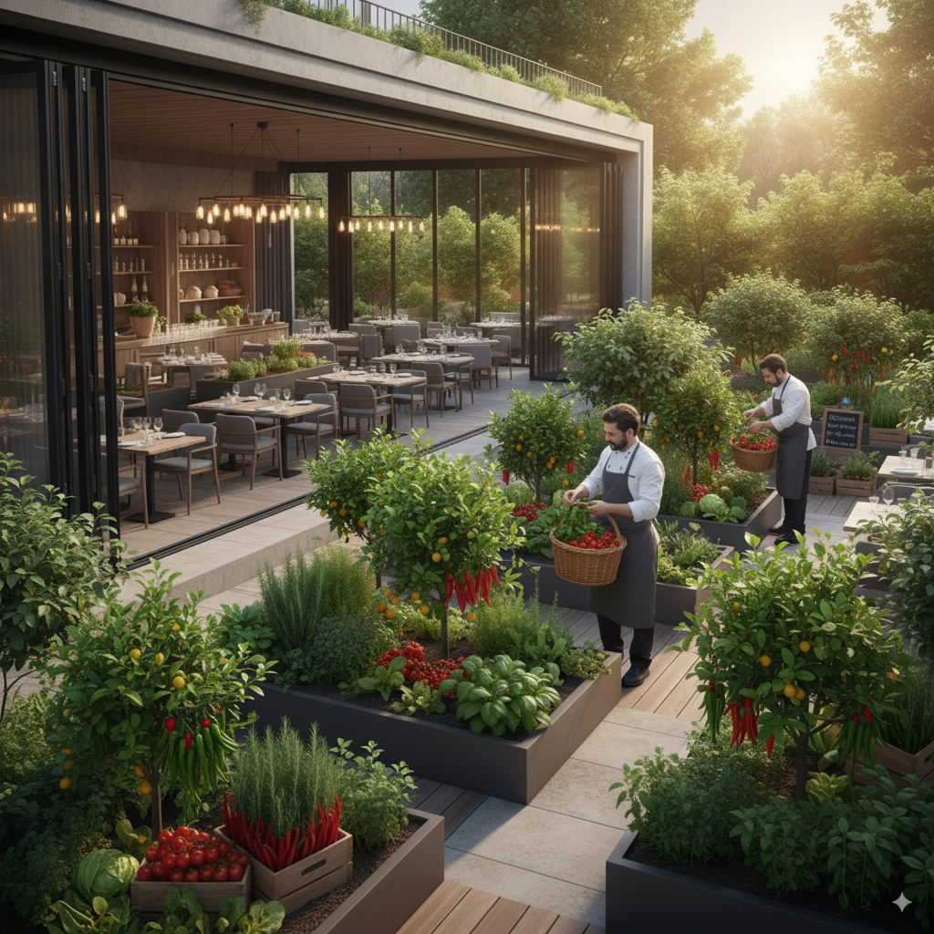 Restaurant Kitchen Garden with fresh fruits in Kochi
