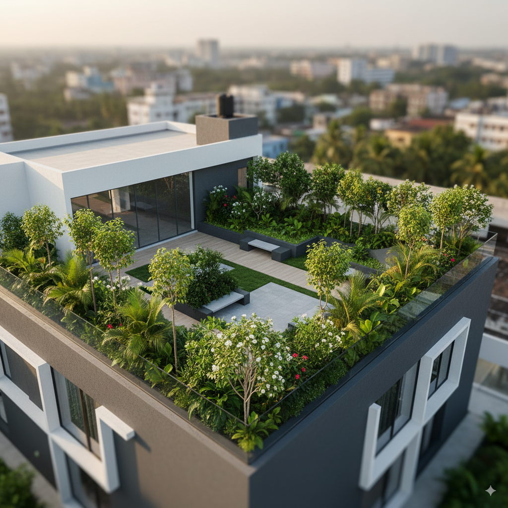 Terrace garden with fruit plants in Vyttila, Ernakulam